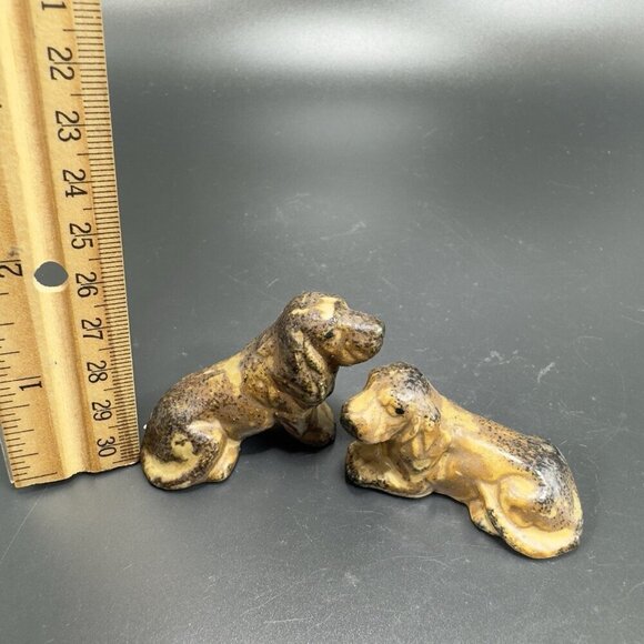 OMC Otagiri Stoneware Pottery Brown Speckled Dog Hound Dogs Set 2 Small Figure - Picture 2 of 9